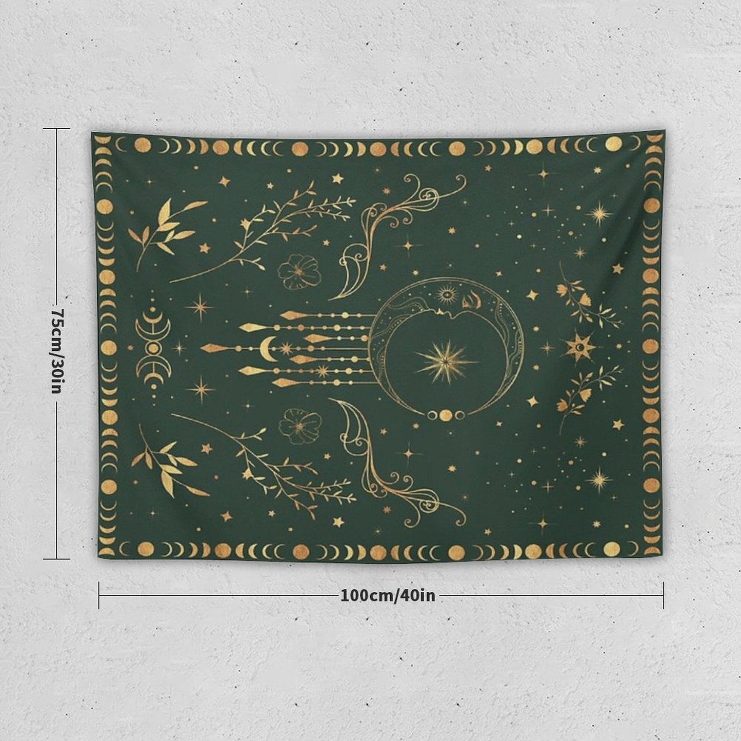 Sage Green & Gold Moon Tapestry