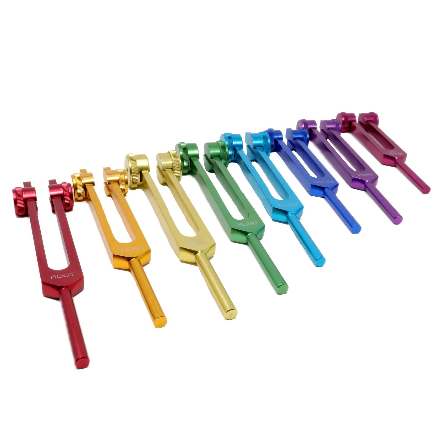 Rainbow Colored Metal Tuning Forks - Set of 8