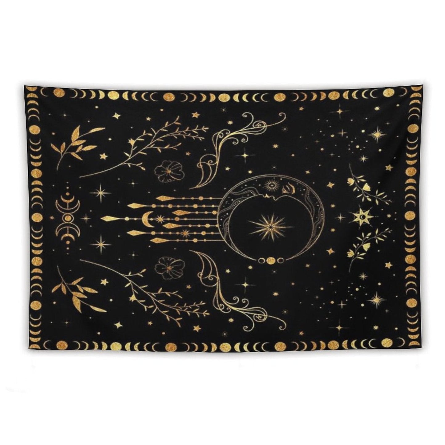 Celestial Moon with Floral Accents Tapestry