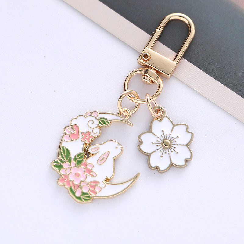 Moon Rabbit, Cherry Blossom Keychain