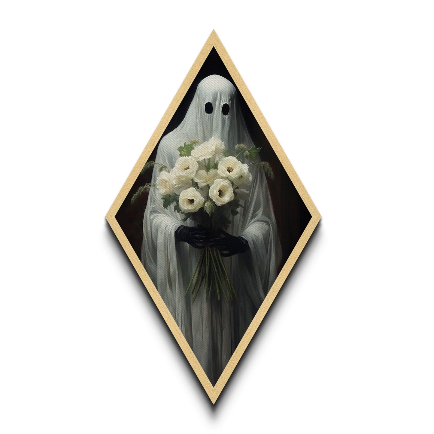 "Ghost with Flowers" Diamond Shaped Wall Art