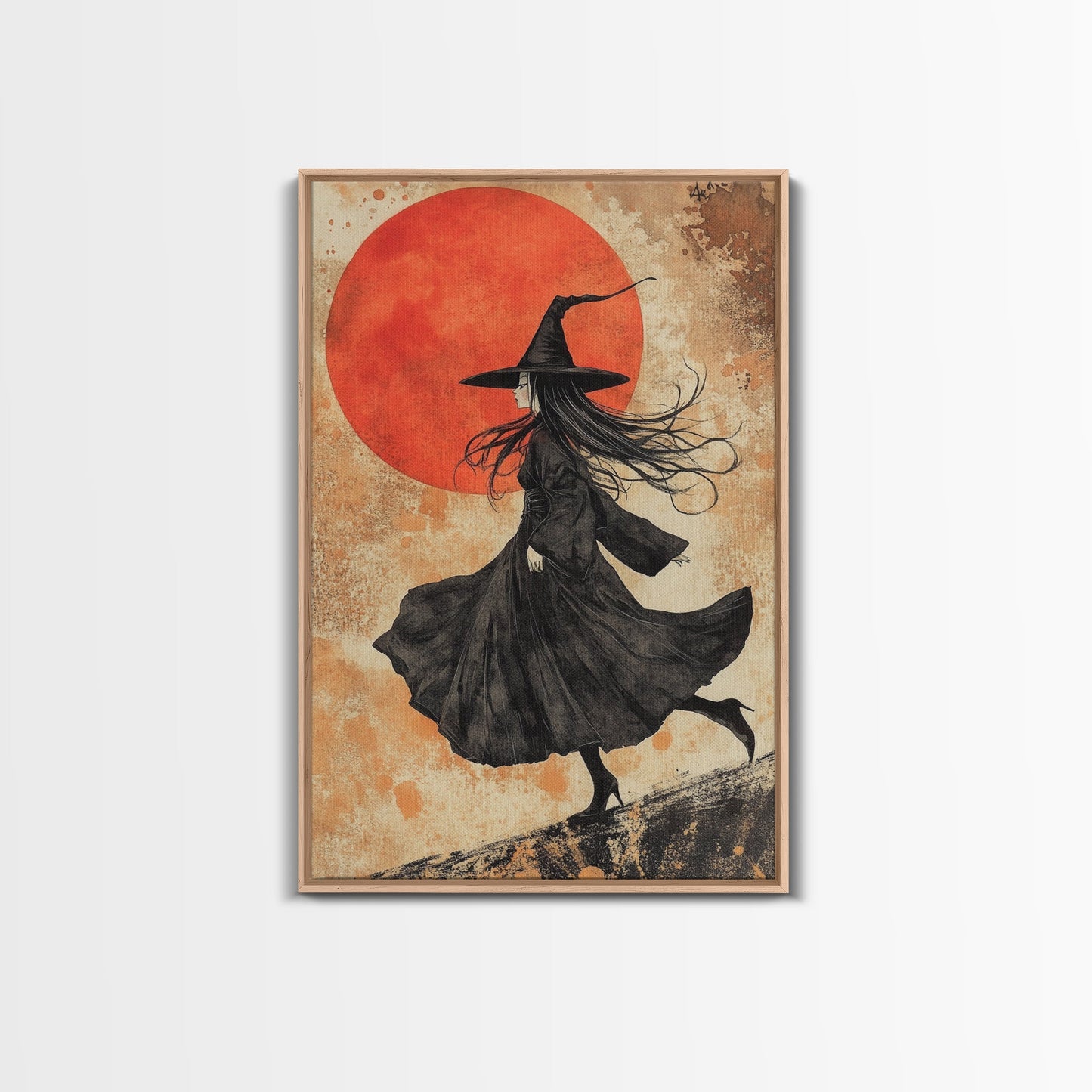 Witch Orange Moon Wall Art – Framed Canvas or Poster Print