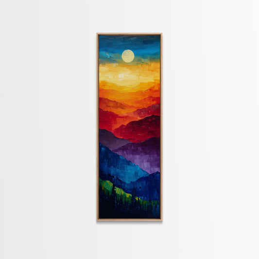 Colorful Mountains Under Moonlight - Framed Canvas
