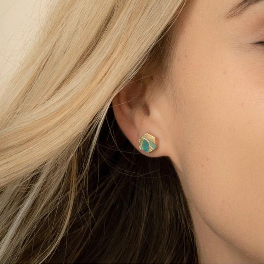 Oasis Turquoise and Gold Stud Earrings