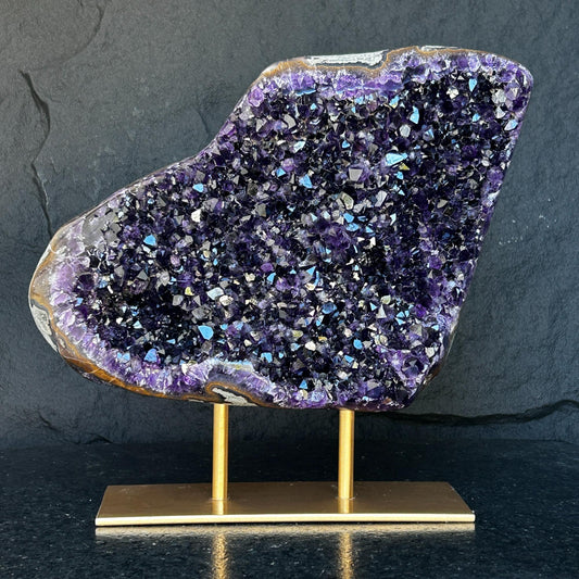 Amethyst Geode Cave with Metallic Base – Uruguay Statement Piece, Ethically Sourced