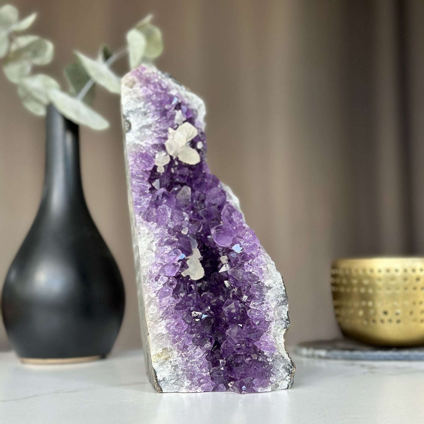 Galaxy amethyst geode, huge crystal decor (8 inches tall), Deep Purple natural amethyst