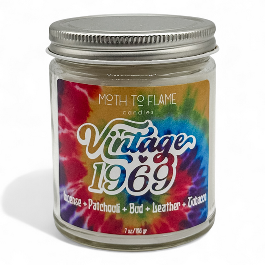 Vintage 1969 – 7 oz / 12 oz Candle - Cannabis Flower, Leather, Incense Resin