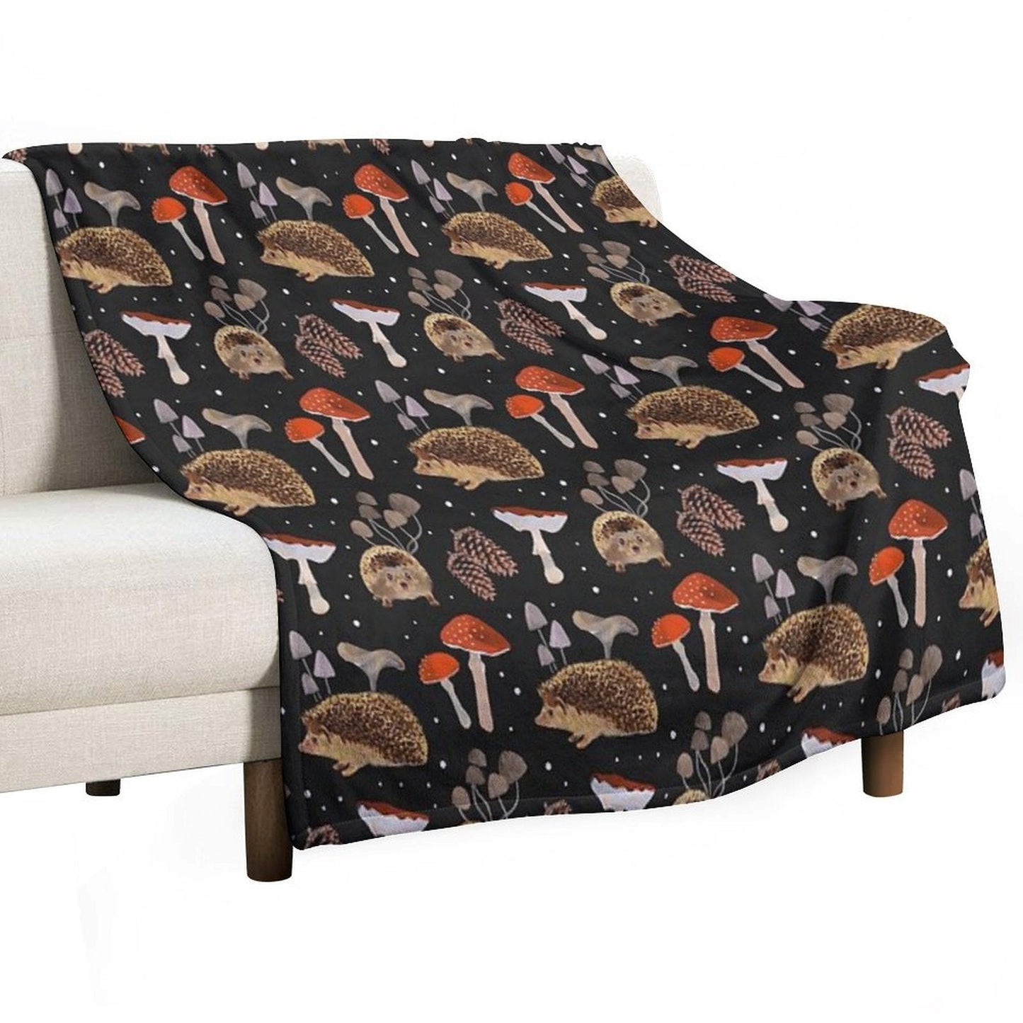 Hedgehogs & Mushrooms Throw Blanket