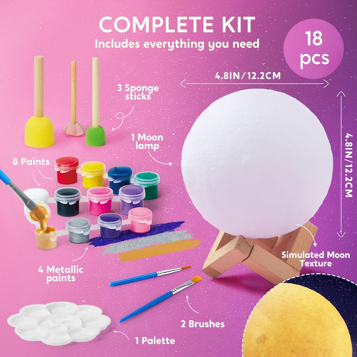 DIY 3D Moon Lamp Kit – Paint Your Own Galaxy Night Light for Kids & Adults | Arts & Crafts Gift Set