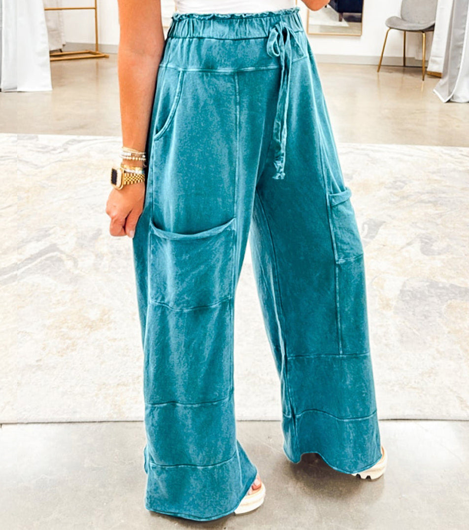 Wild Ginger Mineral Wash Knot High Waist Raw Hem Pants