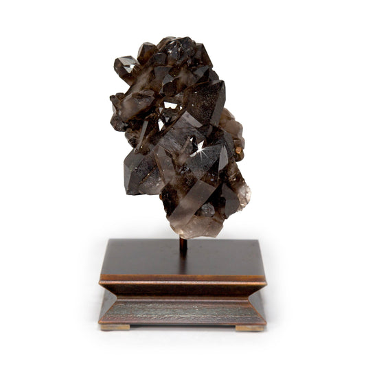 Smoky Quartz Cluster on Custom Metal Stand – Unique Crystal Display Piece