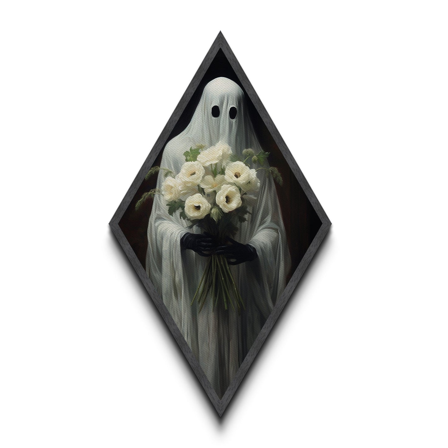 "Ghost with Flowers" Diamond Shaped Wall Art