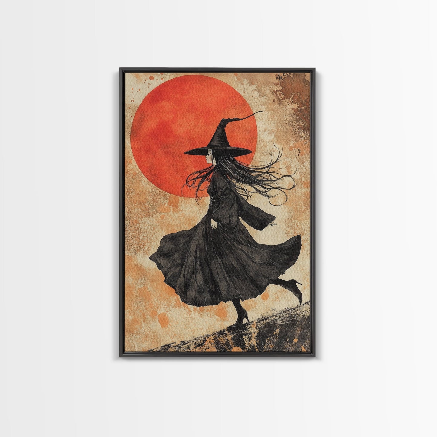 Witch Orange Moon Wall Art – Framed Canvas or Poster Print