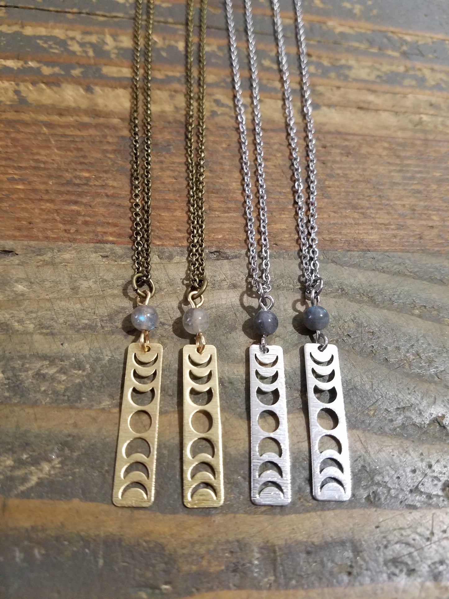 Moon Phase & Labradorite Necklace (Brass or Silver)