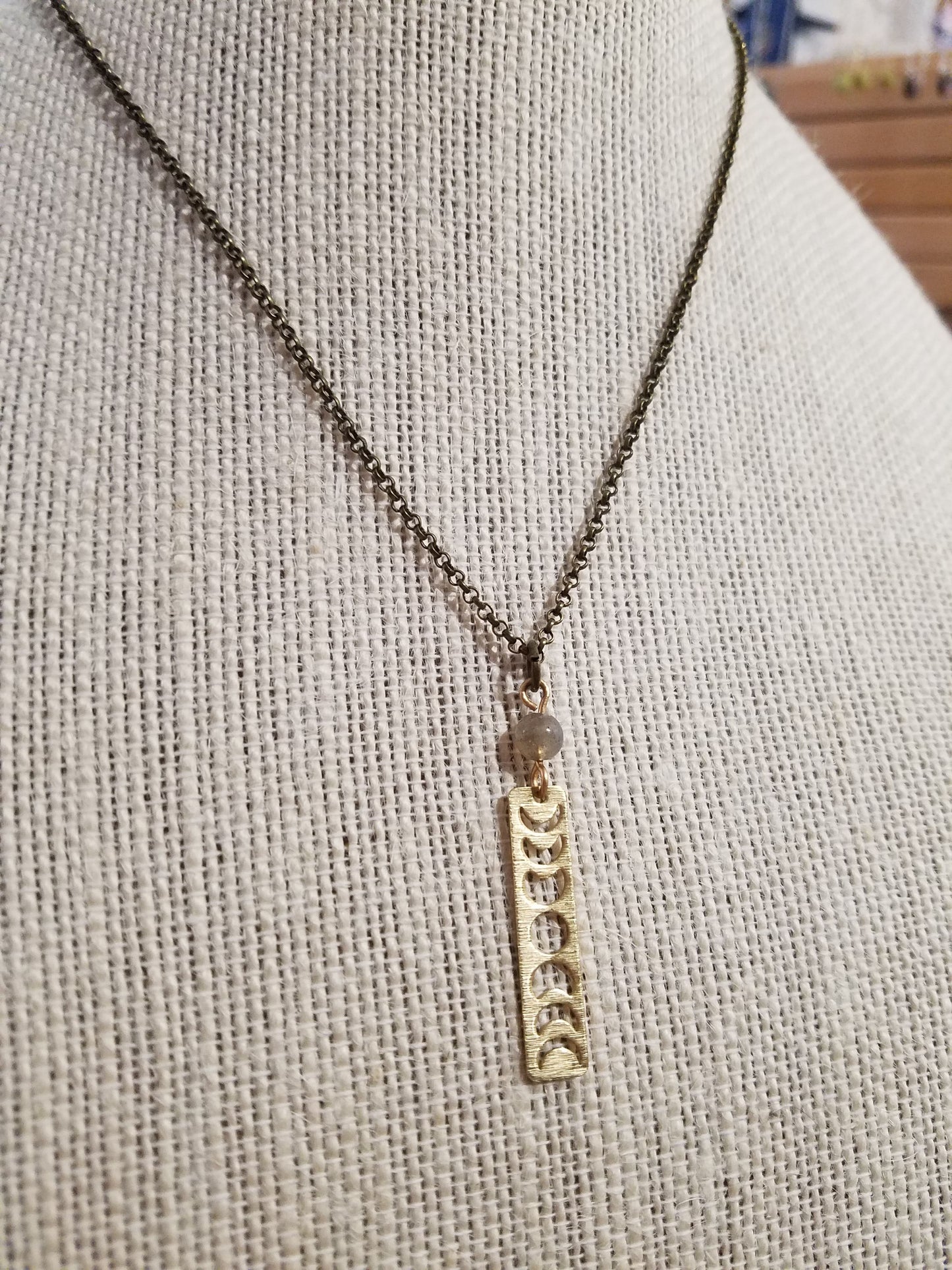 Moon Phase & Labradorite Necklace (Brass or Silver)
