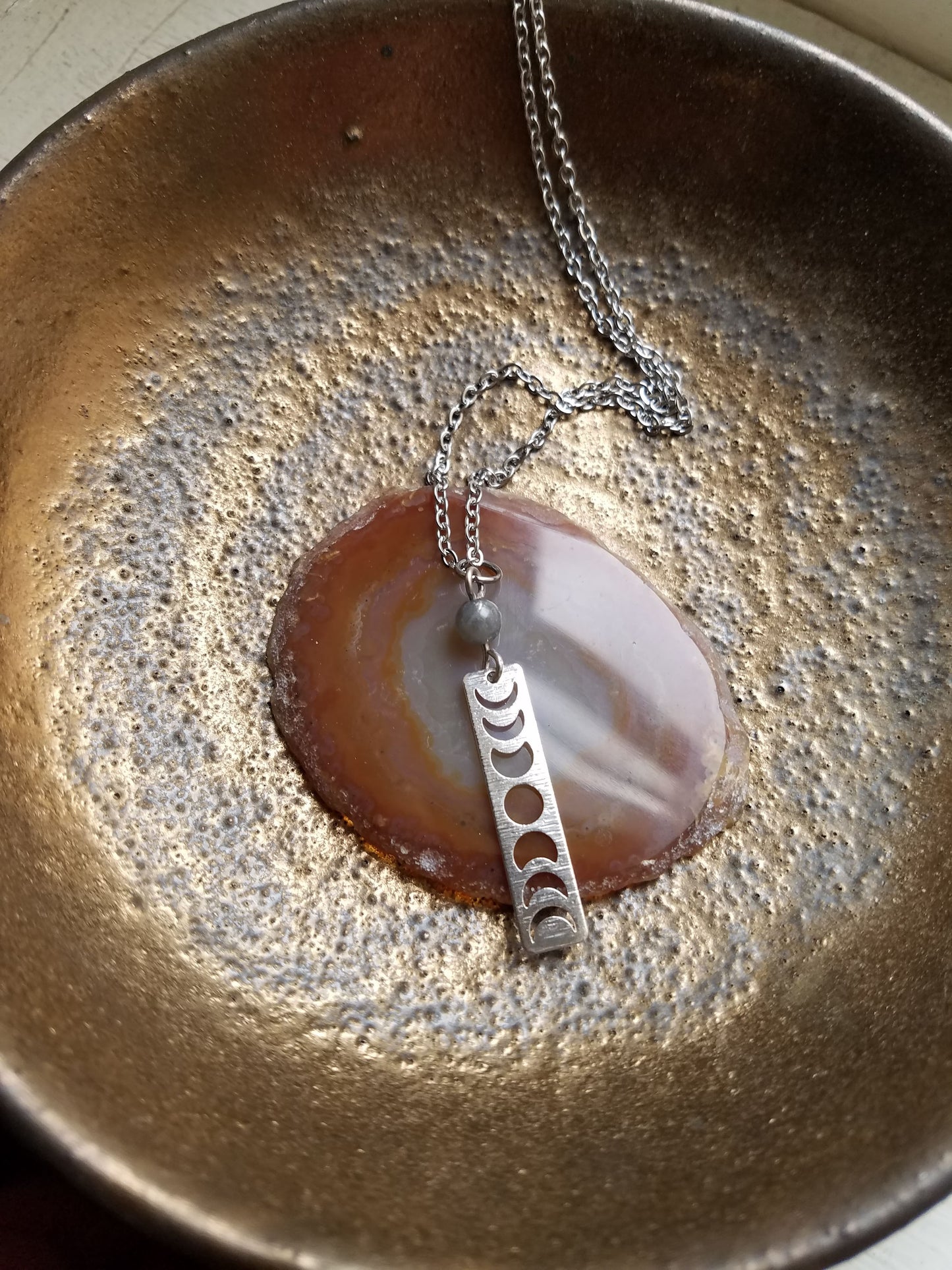 Moon Phase & Labradorite Necklace (Brass or Silver)