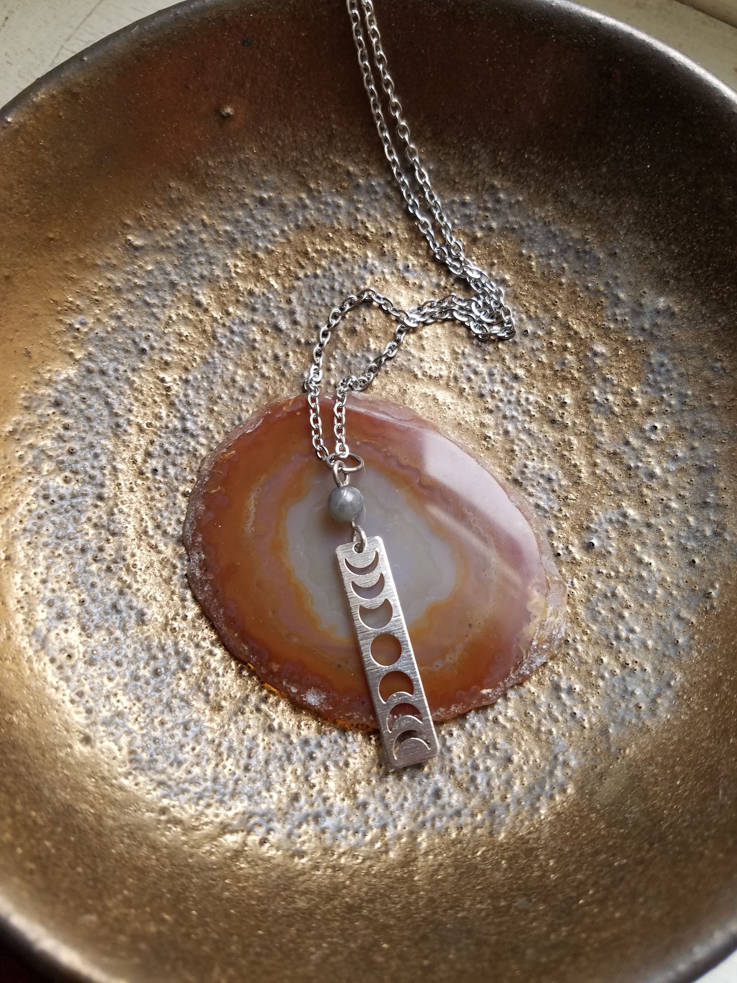 Moon Phase & Labradorite Necklace (Brass or Silver)