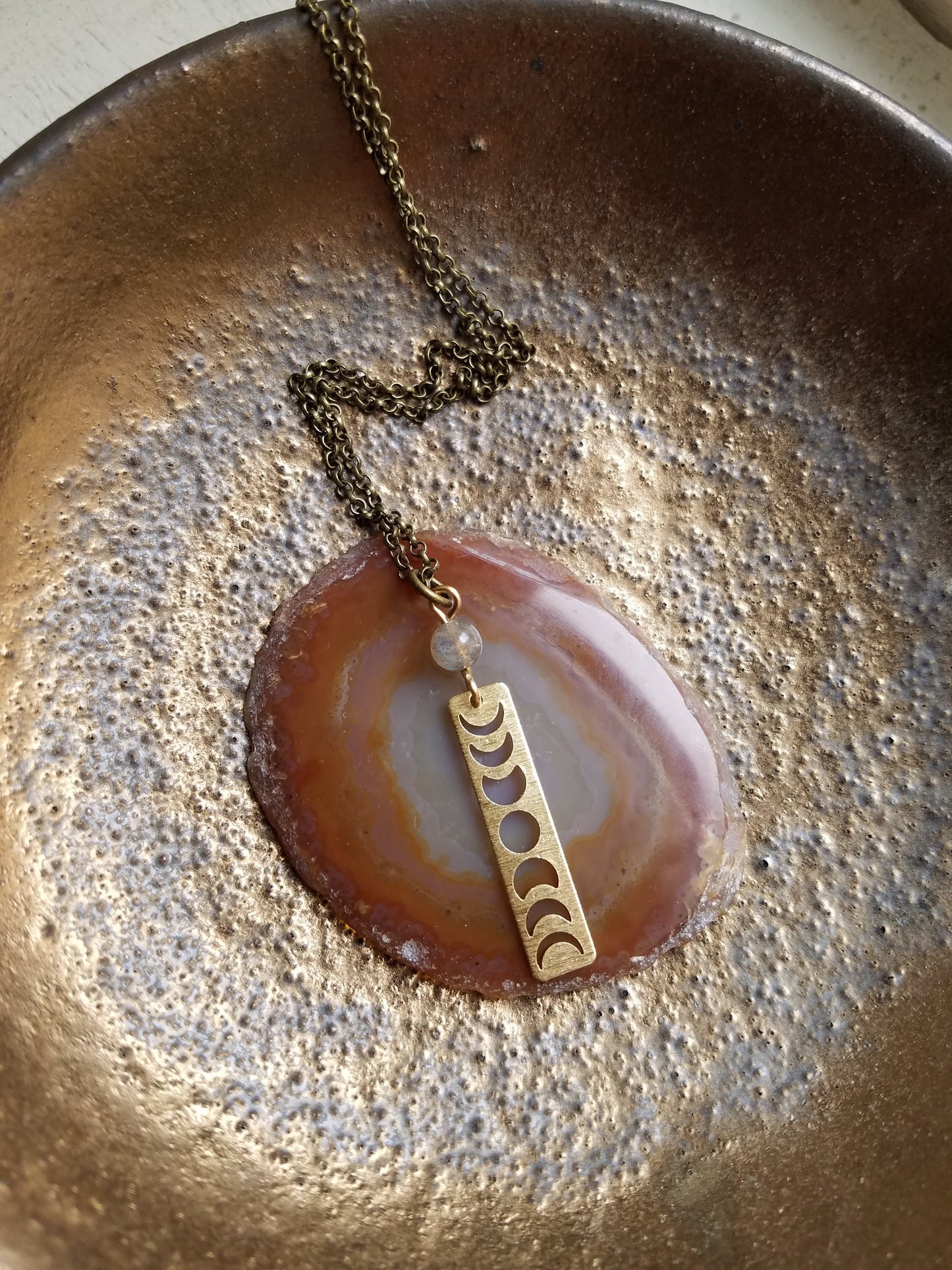Moon Phase & Labradorite Necklace (Brass or Silver)