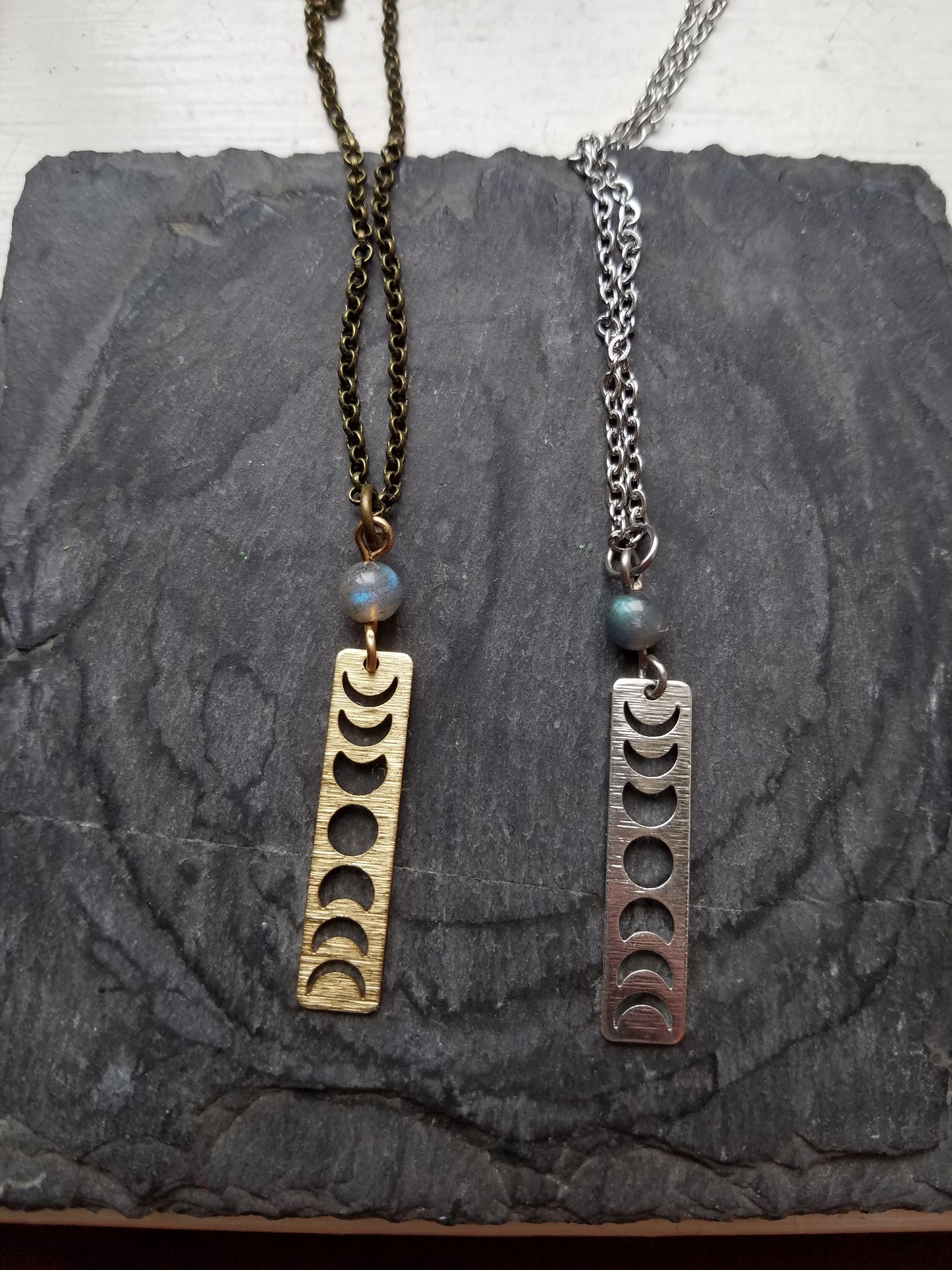 Moon Phase & Labradorite Necklace (Brass or Silver)