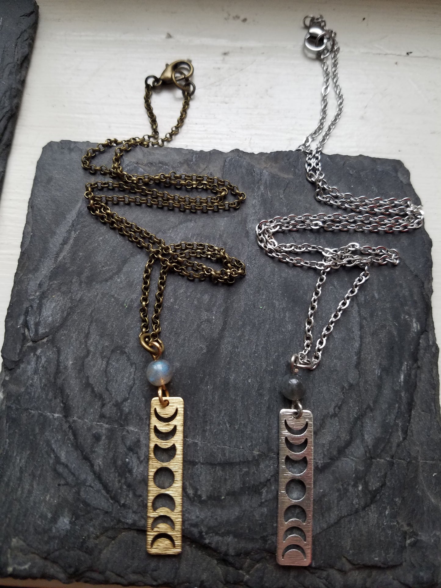 Moon Phase & Labradorite Necklace (Brass or Silver)