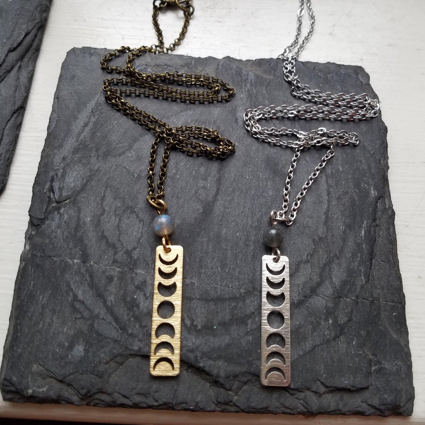 Moon Phase & Labradorite Necklace (Brass or Silver)