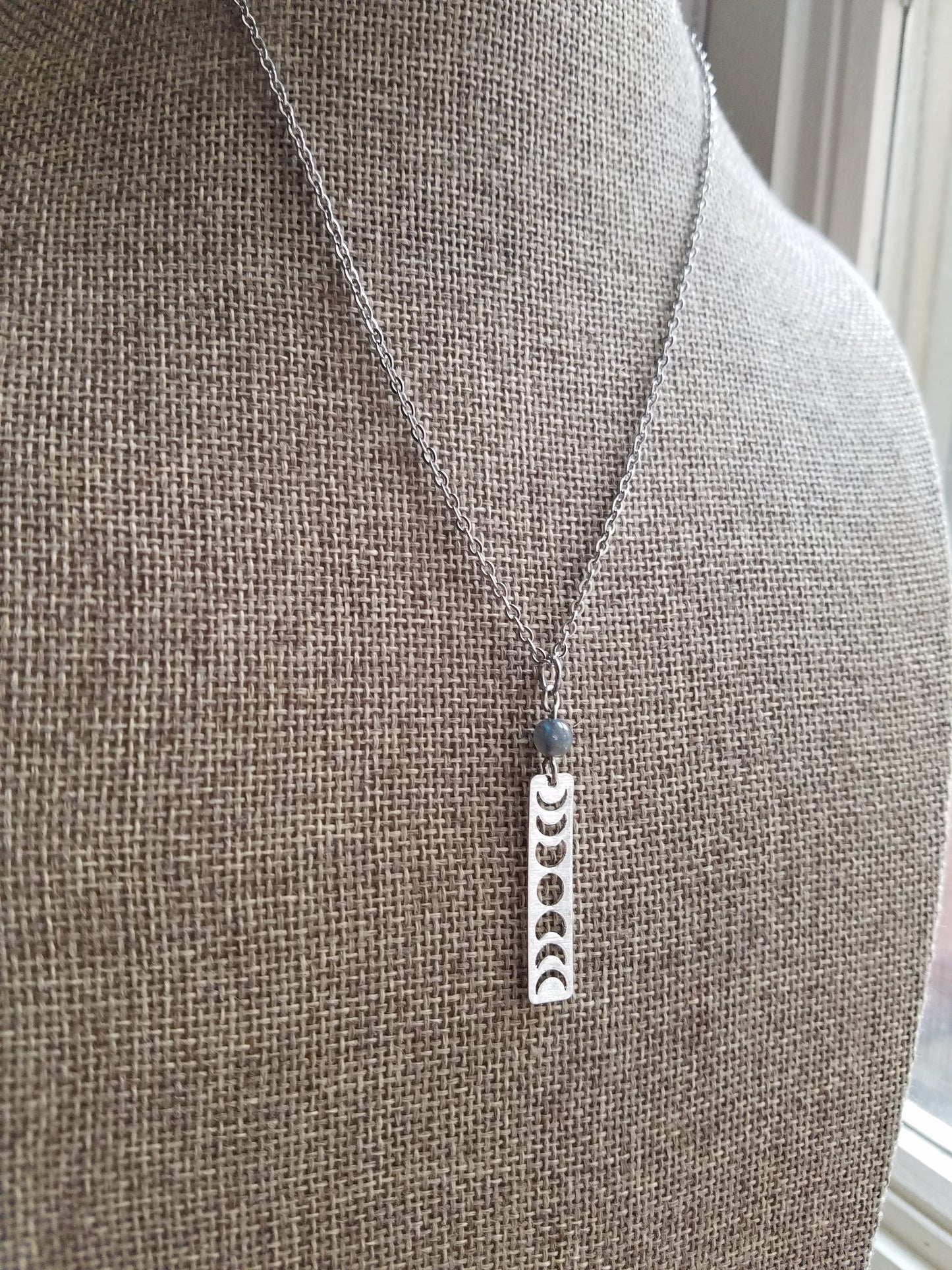 Moon Phase & Labradorite Necklace (Brass or Silver)