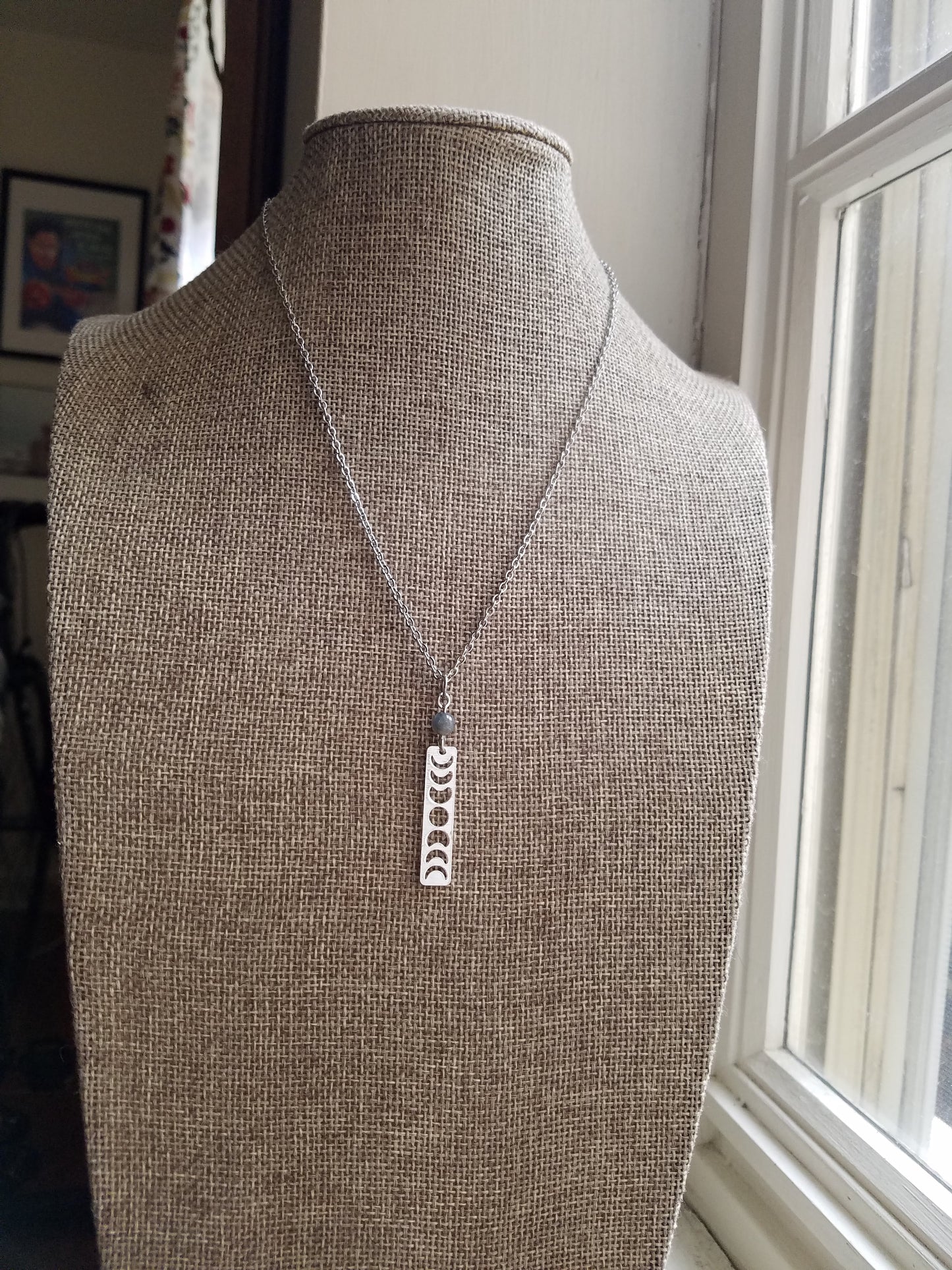 Moon Phase & Labradorite Necklace (Brass or Silver)