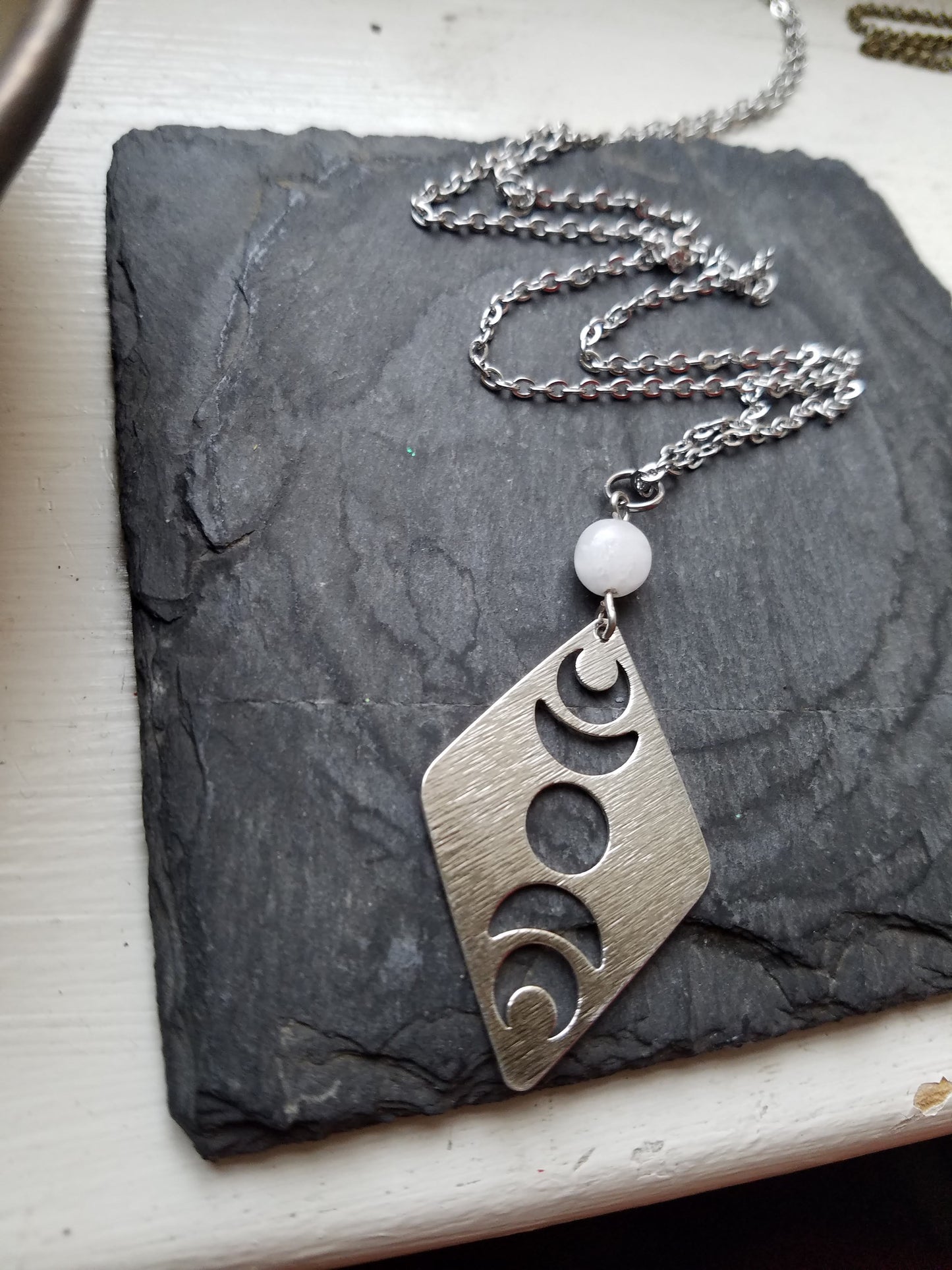 Brass Moon Phase and Moonstone Necklace
