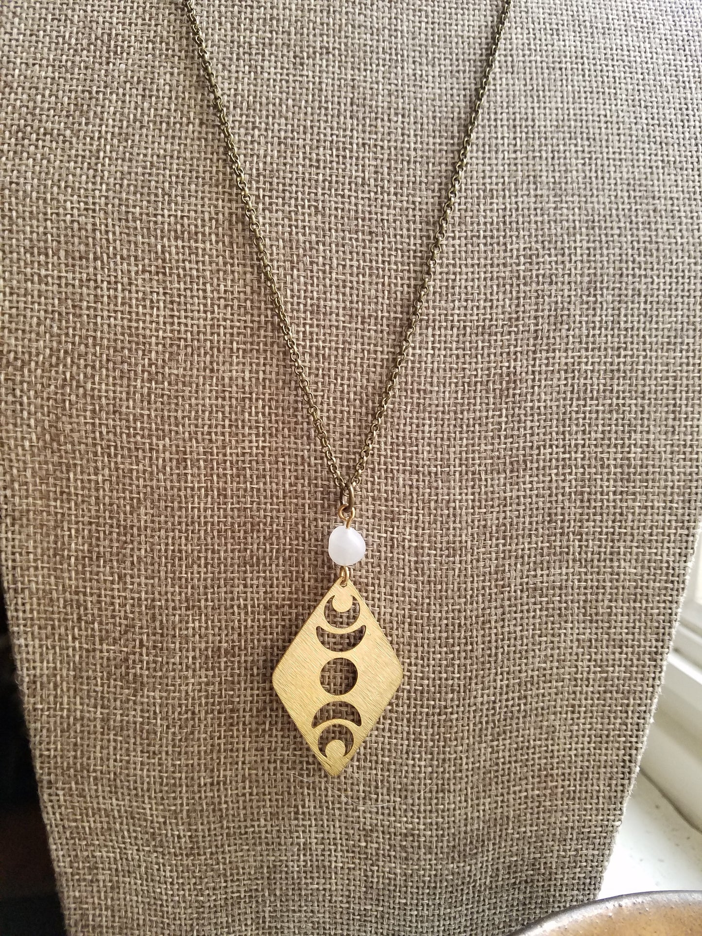 Brass Moon Phase and Moonstone Necklace
