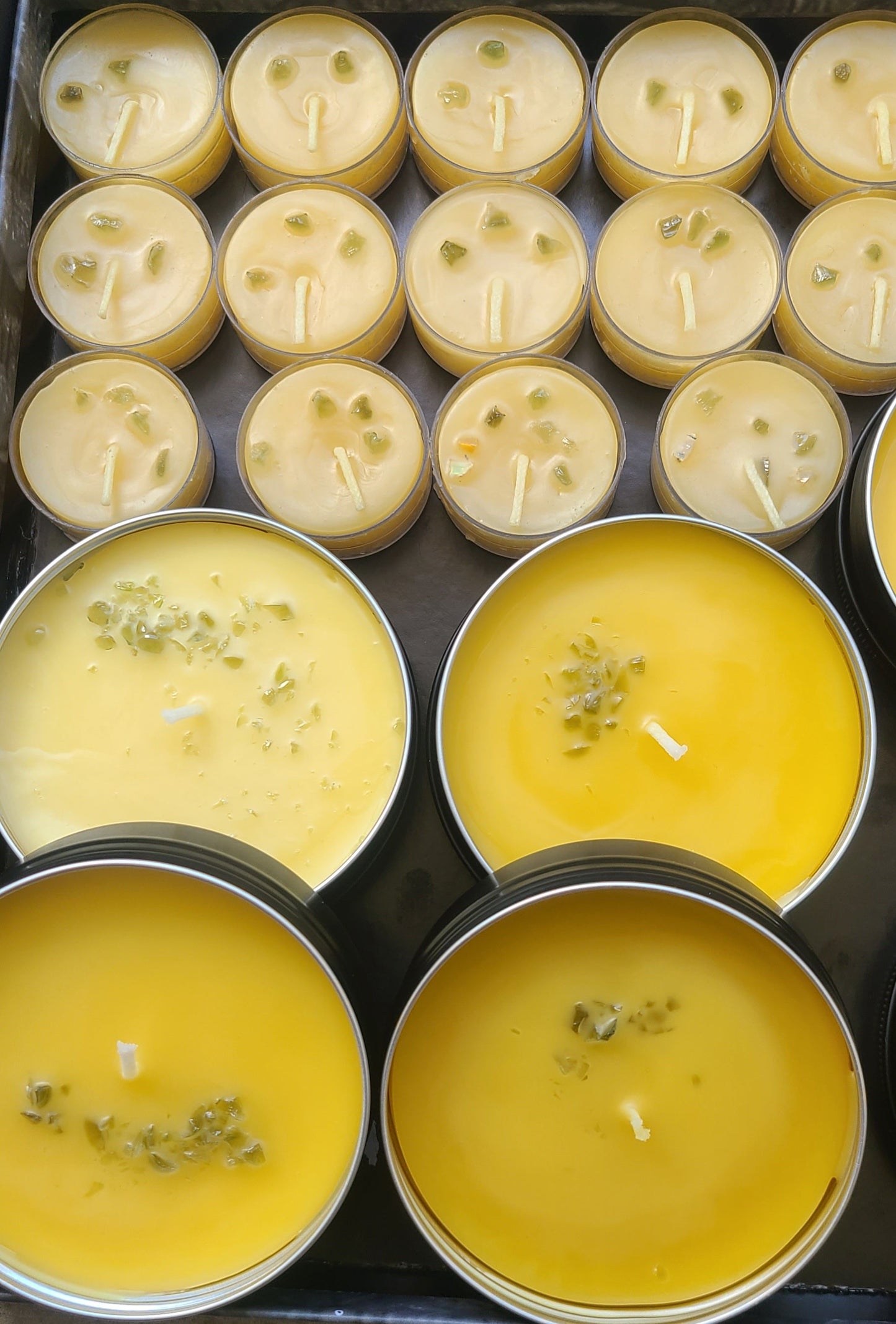 Pure Beeswax Tealight Candles with Moldavite Chips