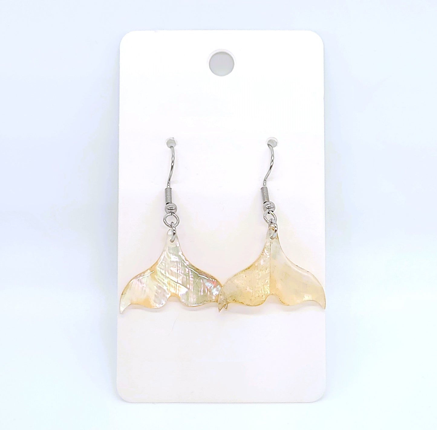 White Pearlescent Abalone Mermaid/Whale Tail Earrings