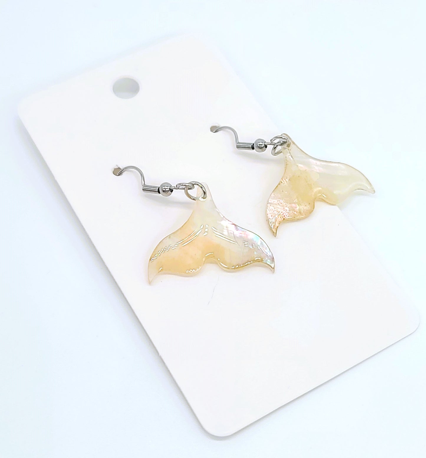 White Pearlescent Abalone Mermaid/Whale Tail Earrings