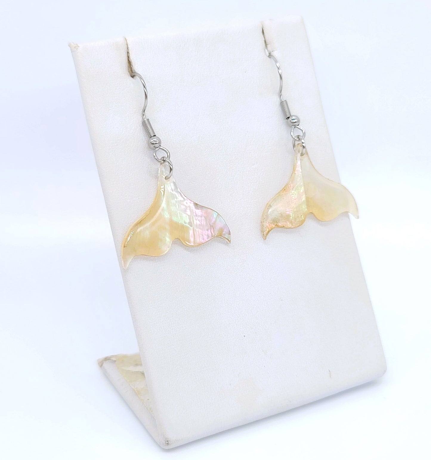 White Pearlescent Abalone Mermaid/Whale Tail Earrings
