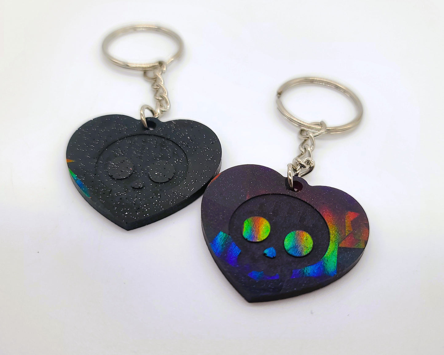 Holographic Skull Heart Key Chain