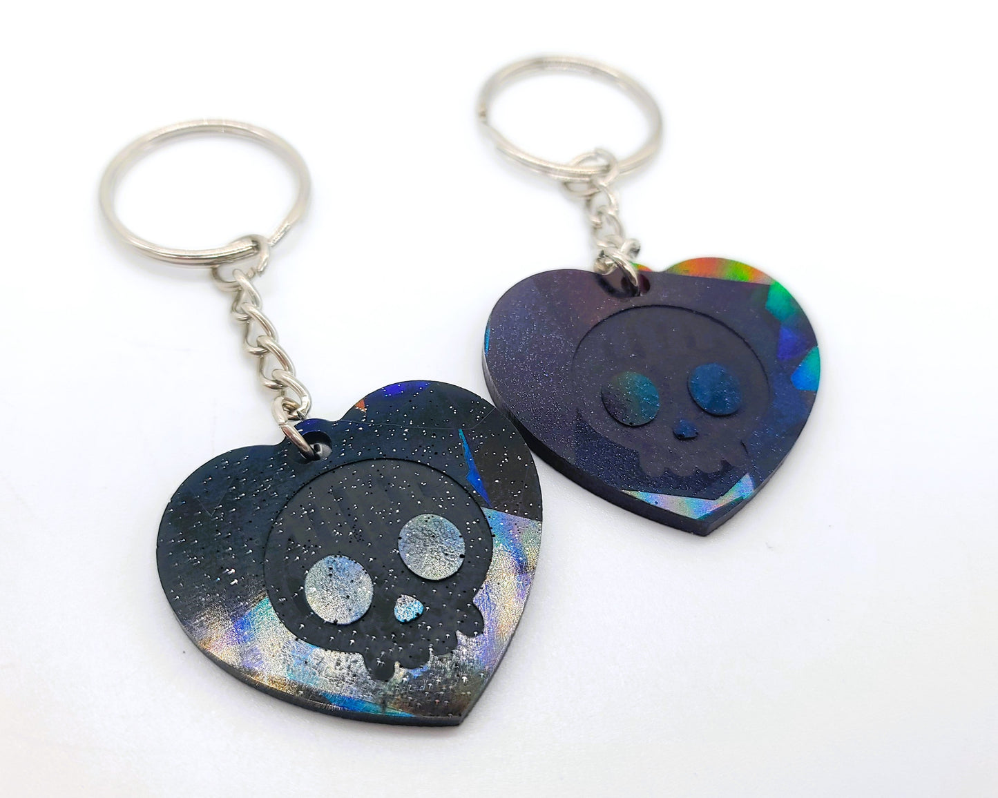 Holographic Skull Heart Key Chain