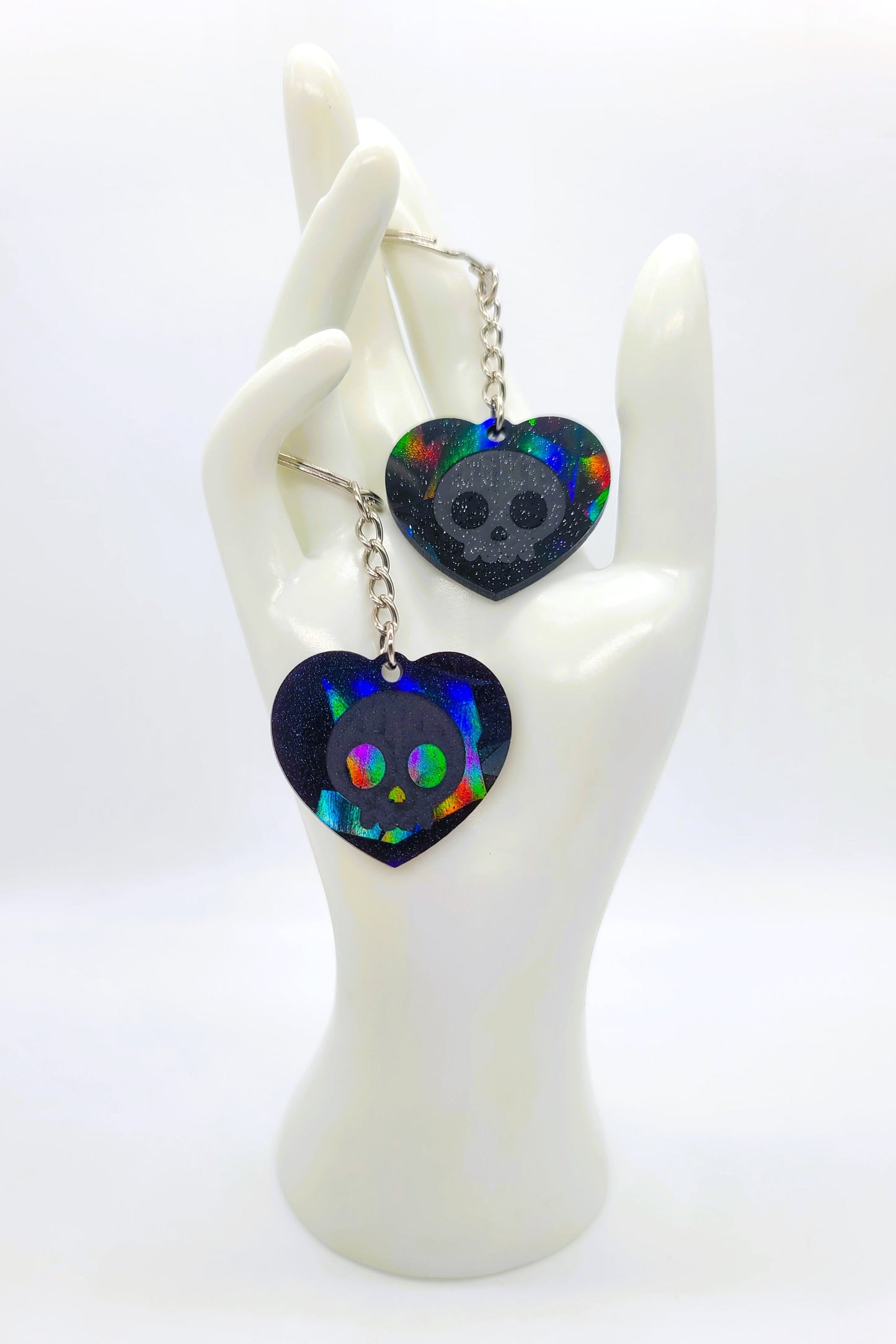 Holographic Skull Heart Key Chain