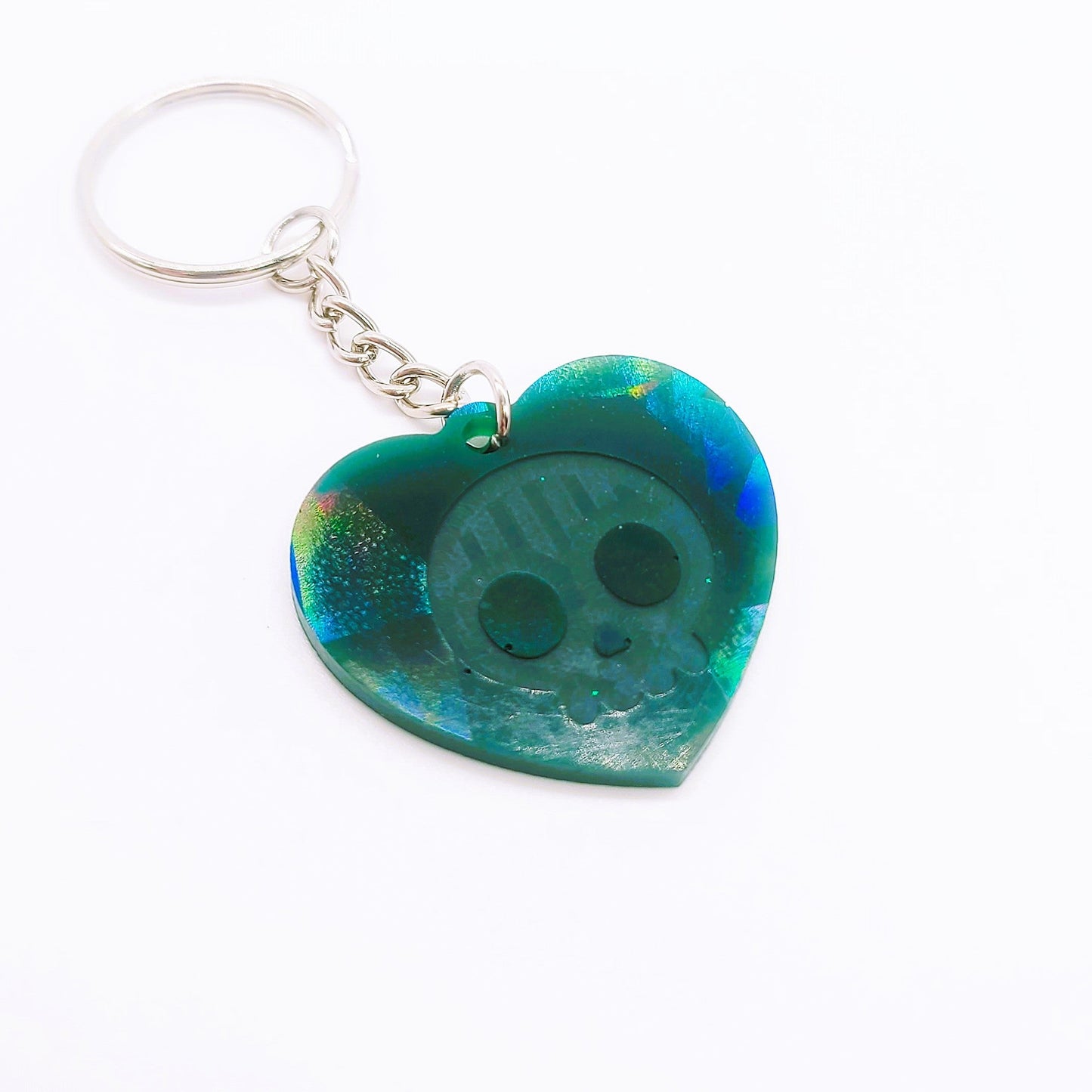 Holographic Skull Heart Key Chain