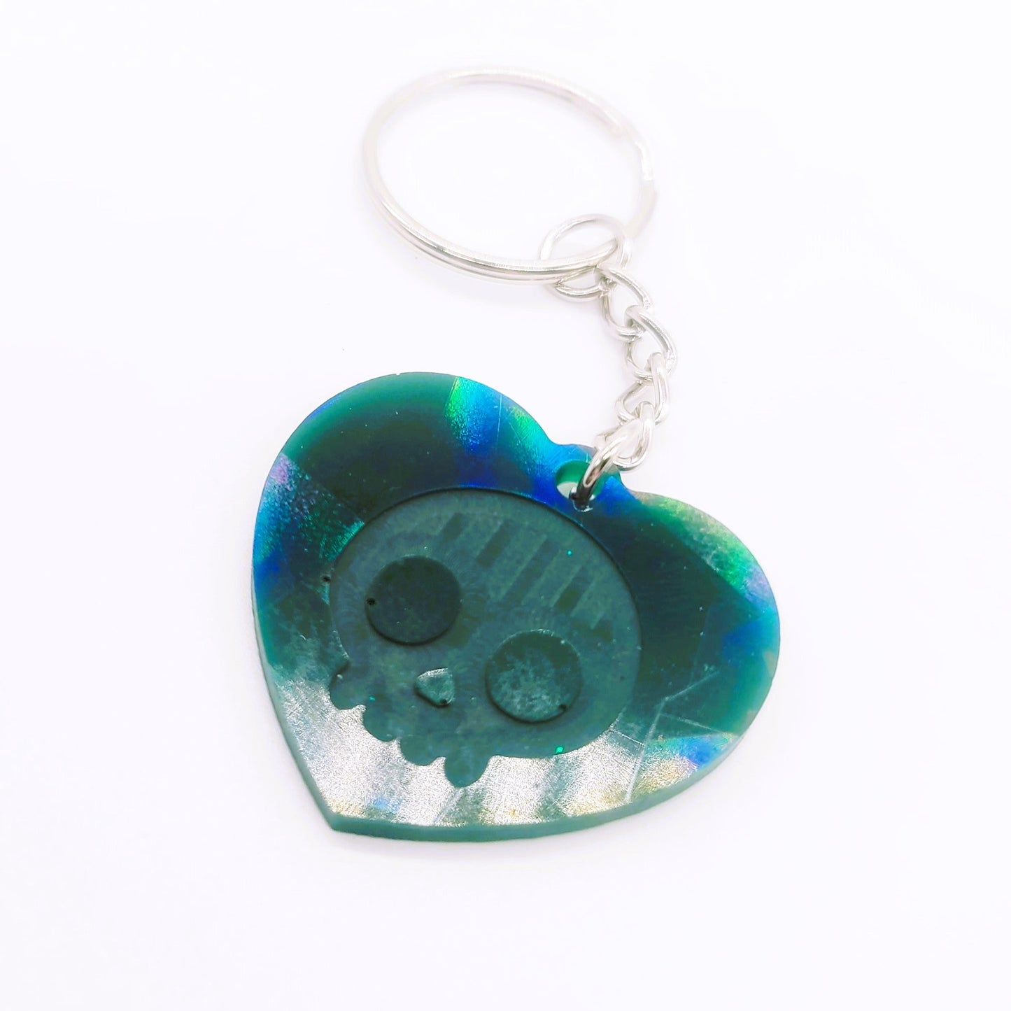 Holographic Skull Heart Key Chain