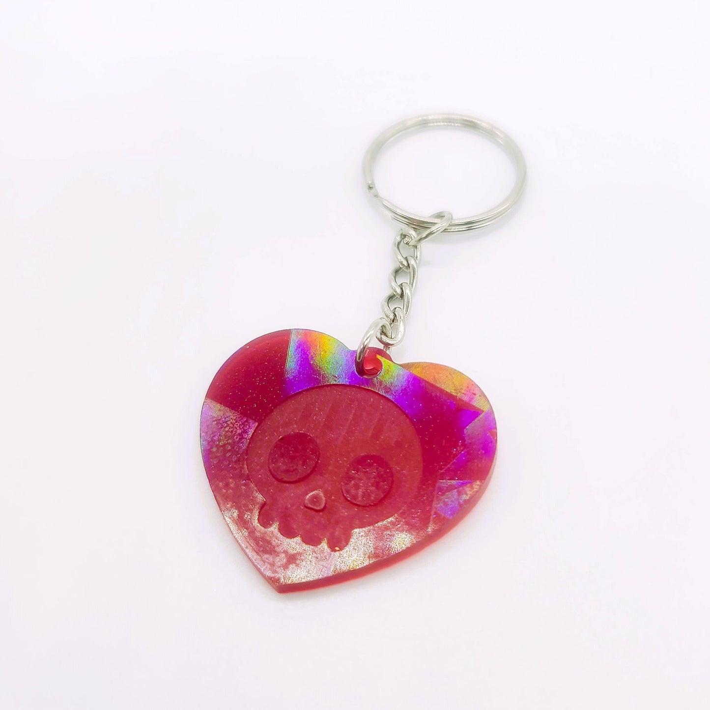 Holographic Skull Heart Key Chain