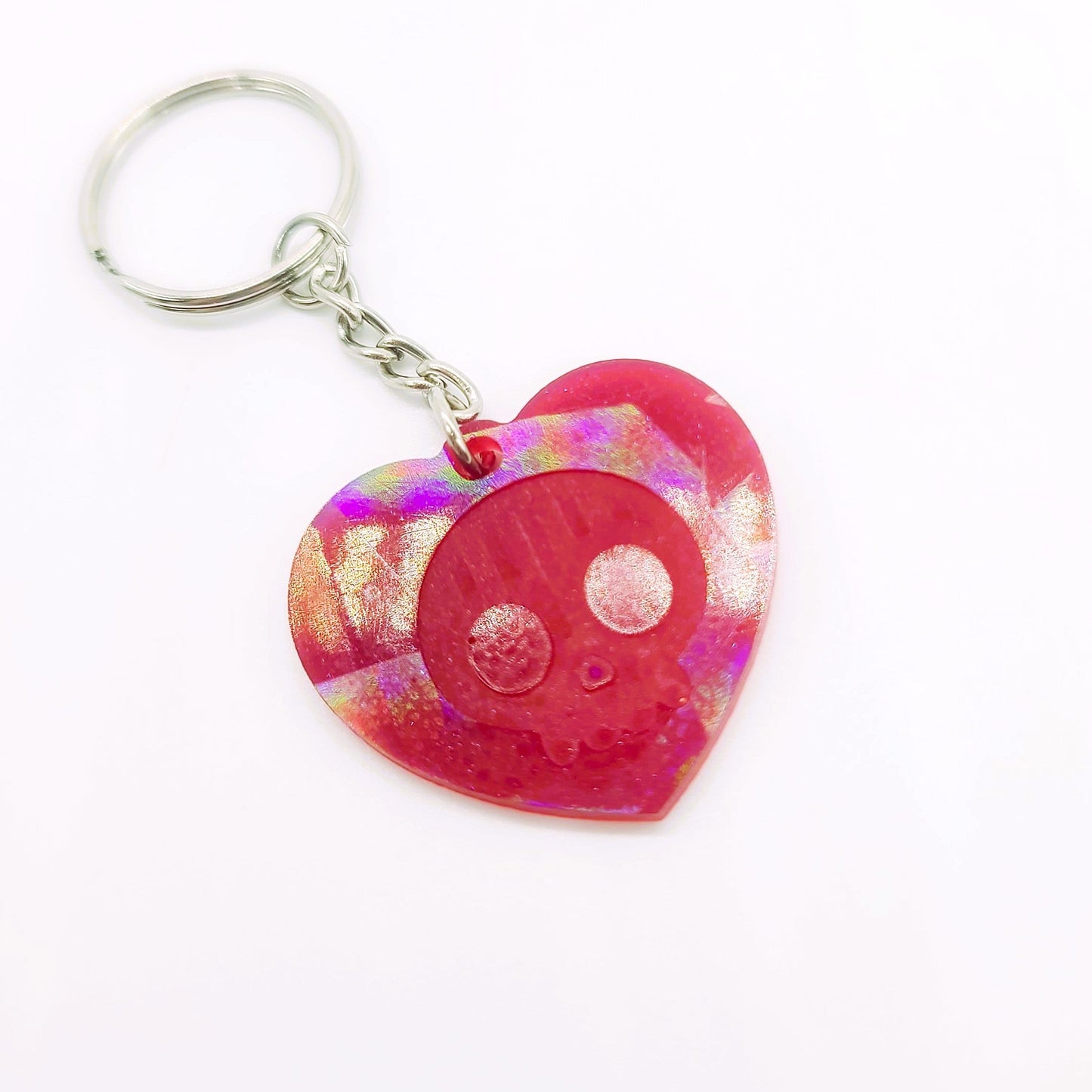 Holographic Skull Heart Key Chain