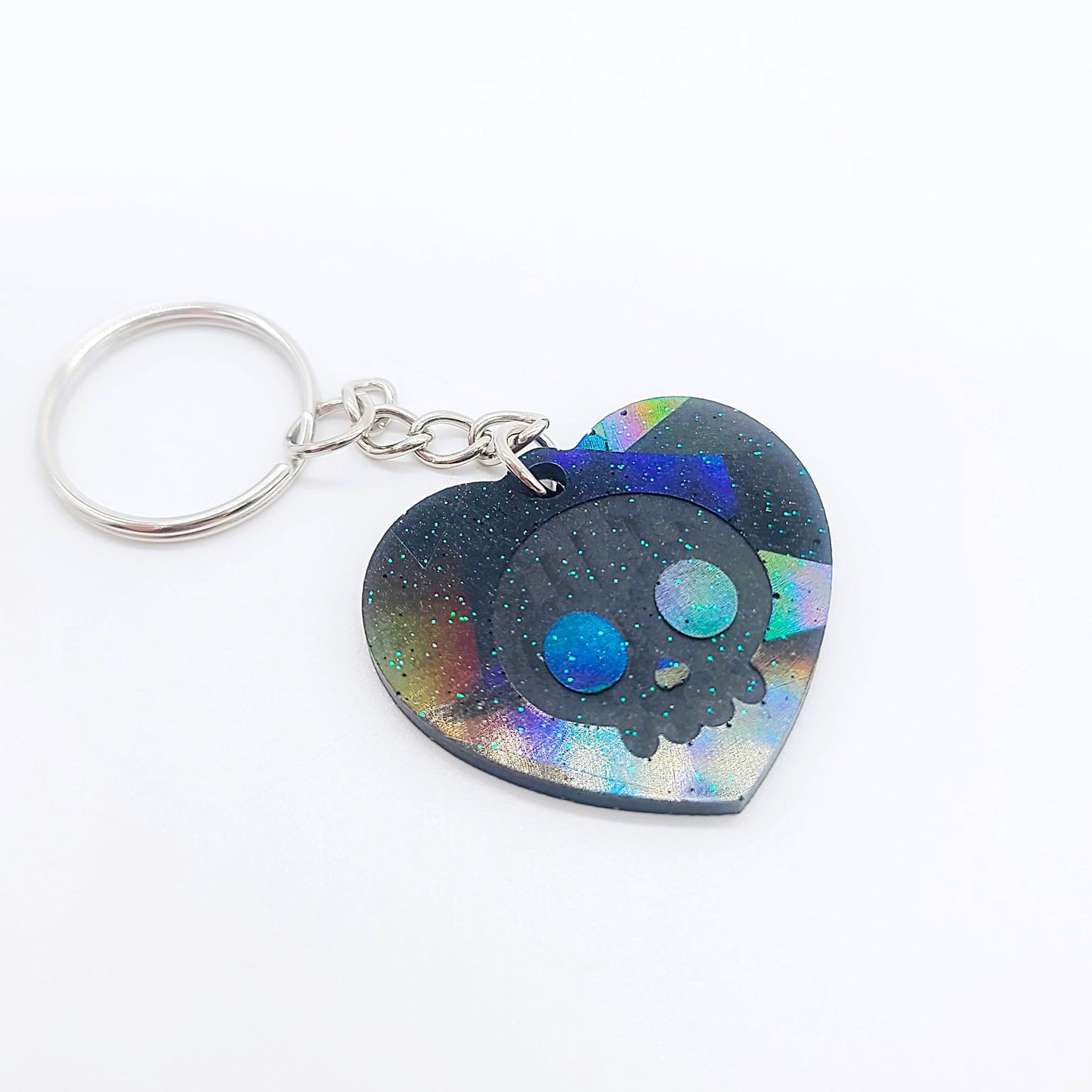 Holographic Skull Heart Key Chain