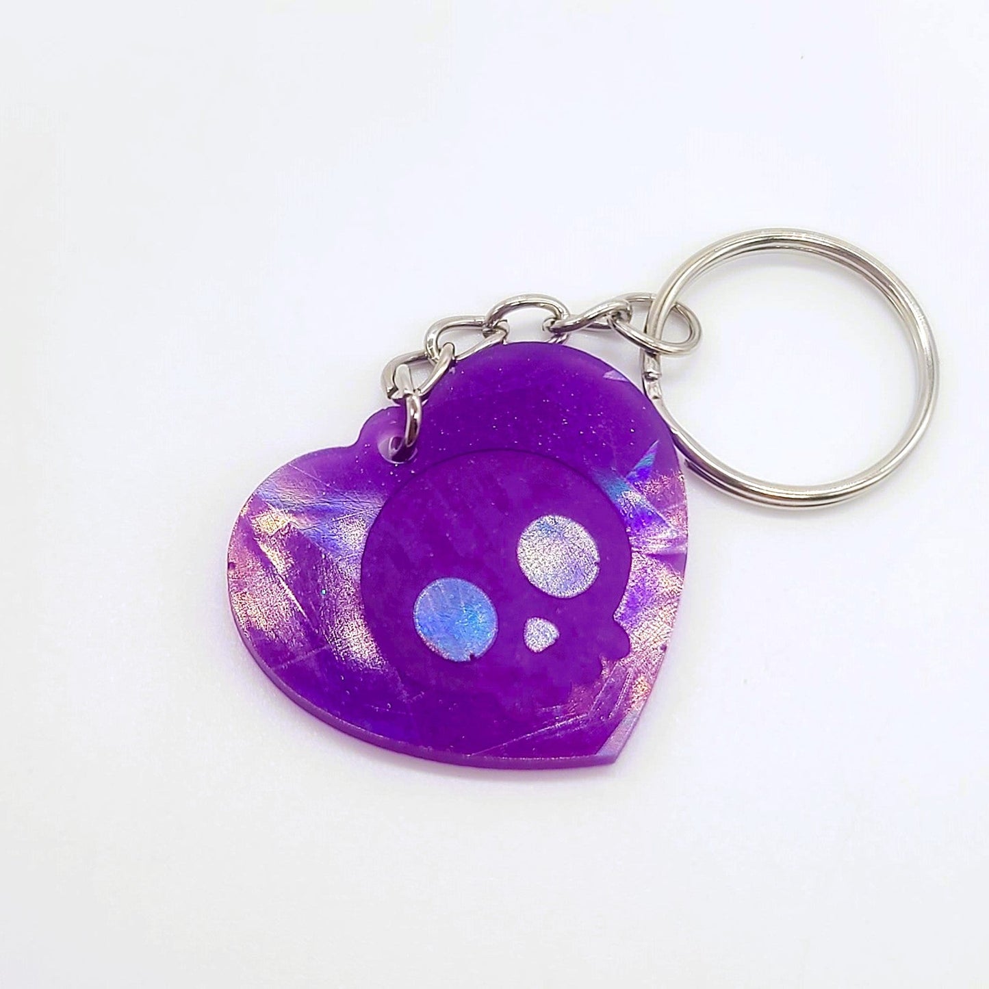 Holographic Skull Heart Key Chain