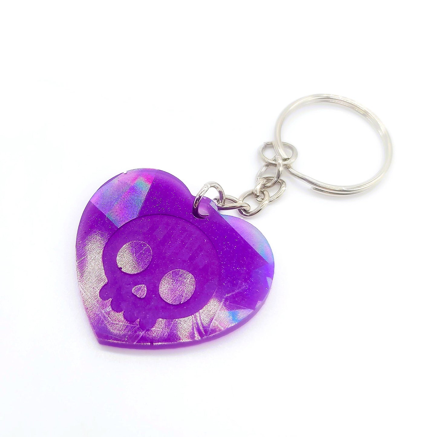 Holographic Skull Heart Key Chain