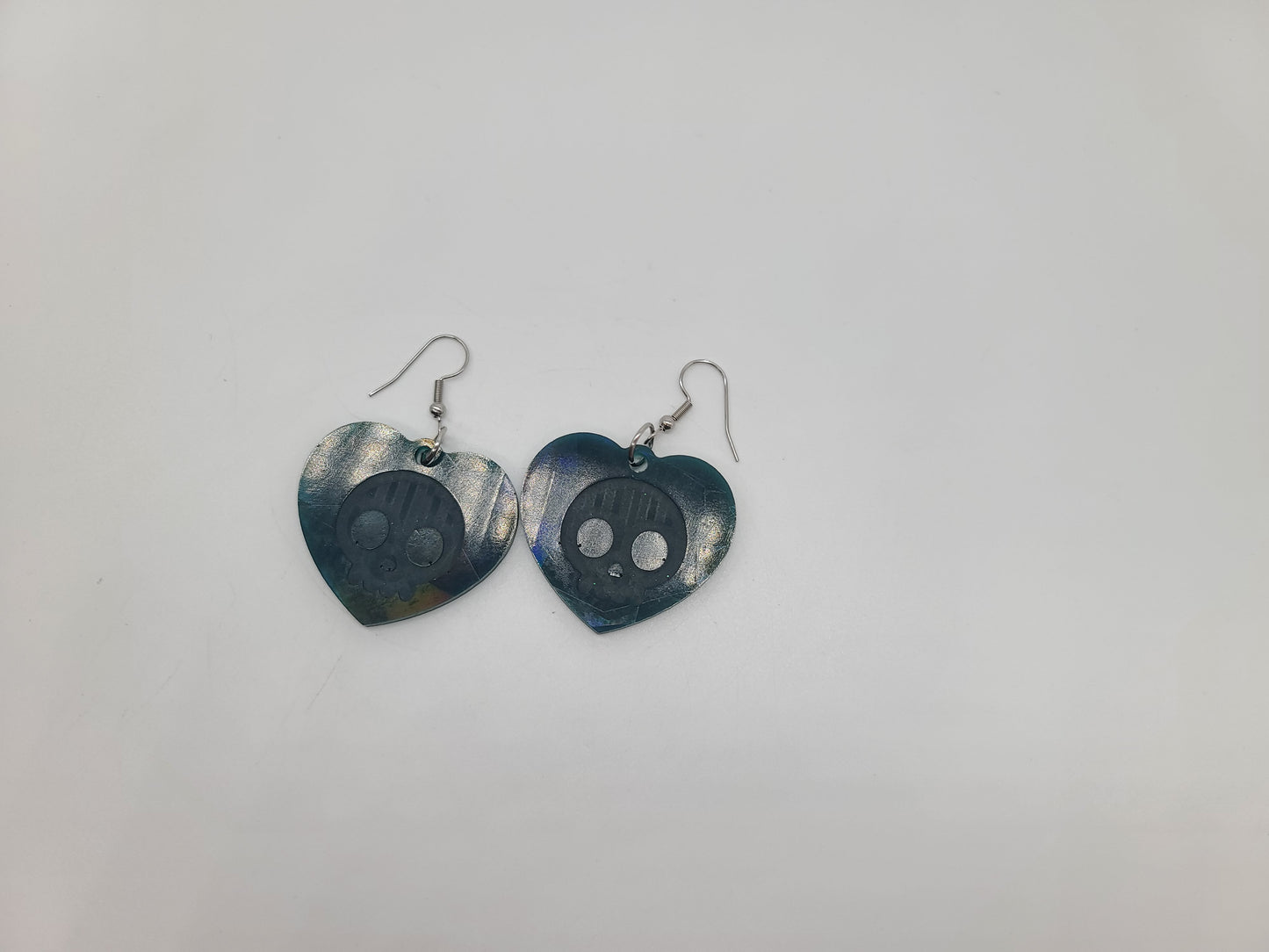 Holographic Skull Heart Shaped Earrings