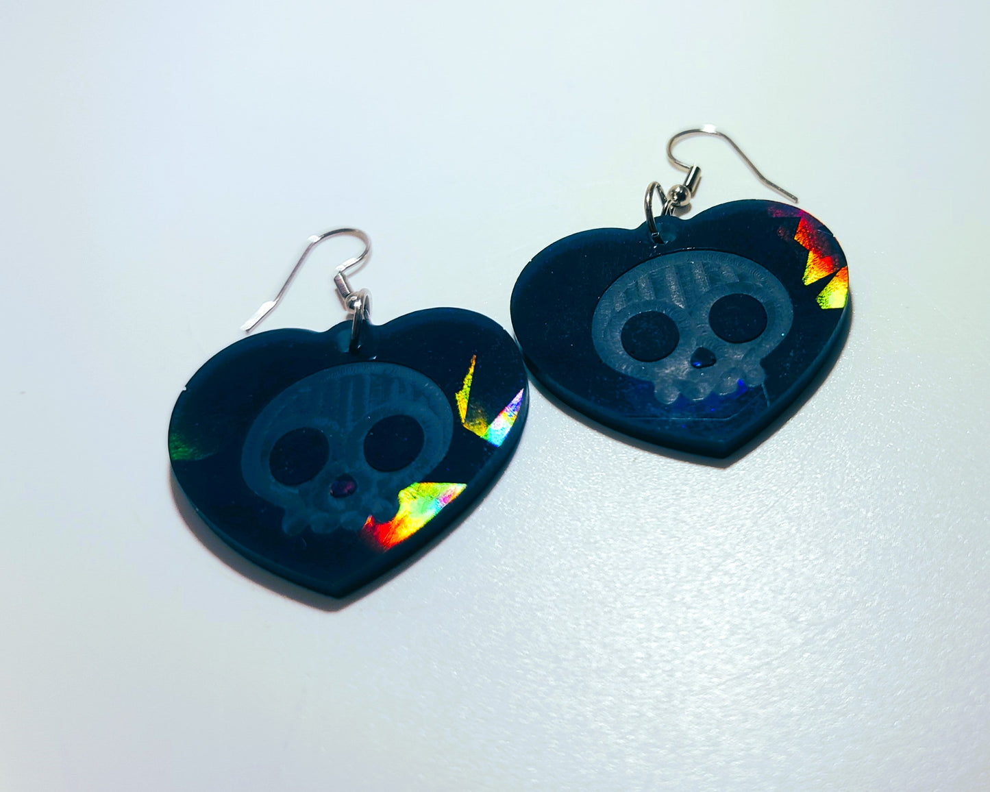 Holographic Skull Heart Shaped Earrings