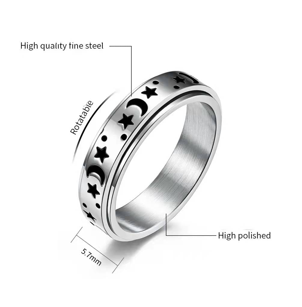 SPINNING MOON & STAR RING