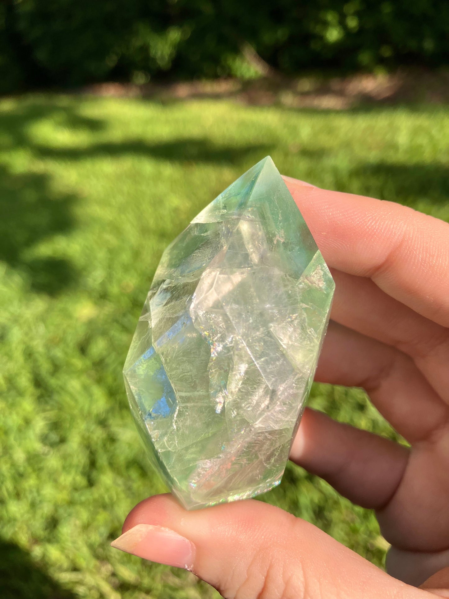 Green Fluorite Faceted Flame