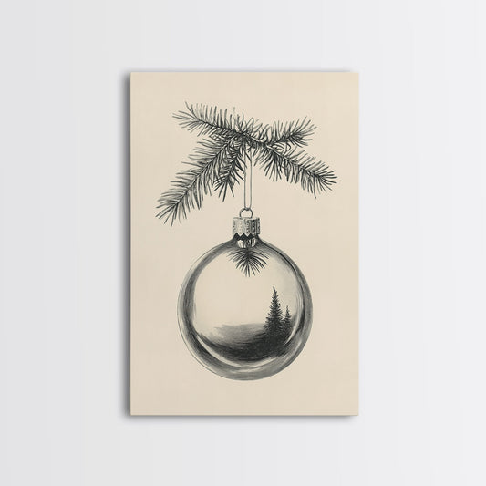 Christmas Tree Ornament Canvas Print, Retro Home Decor, Boho Christmas