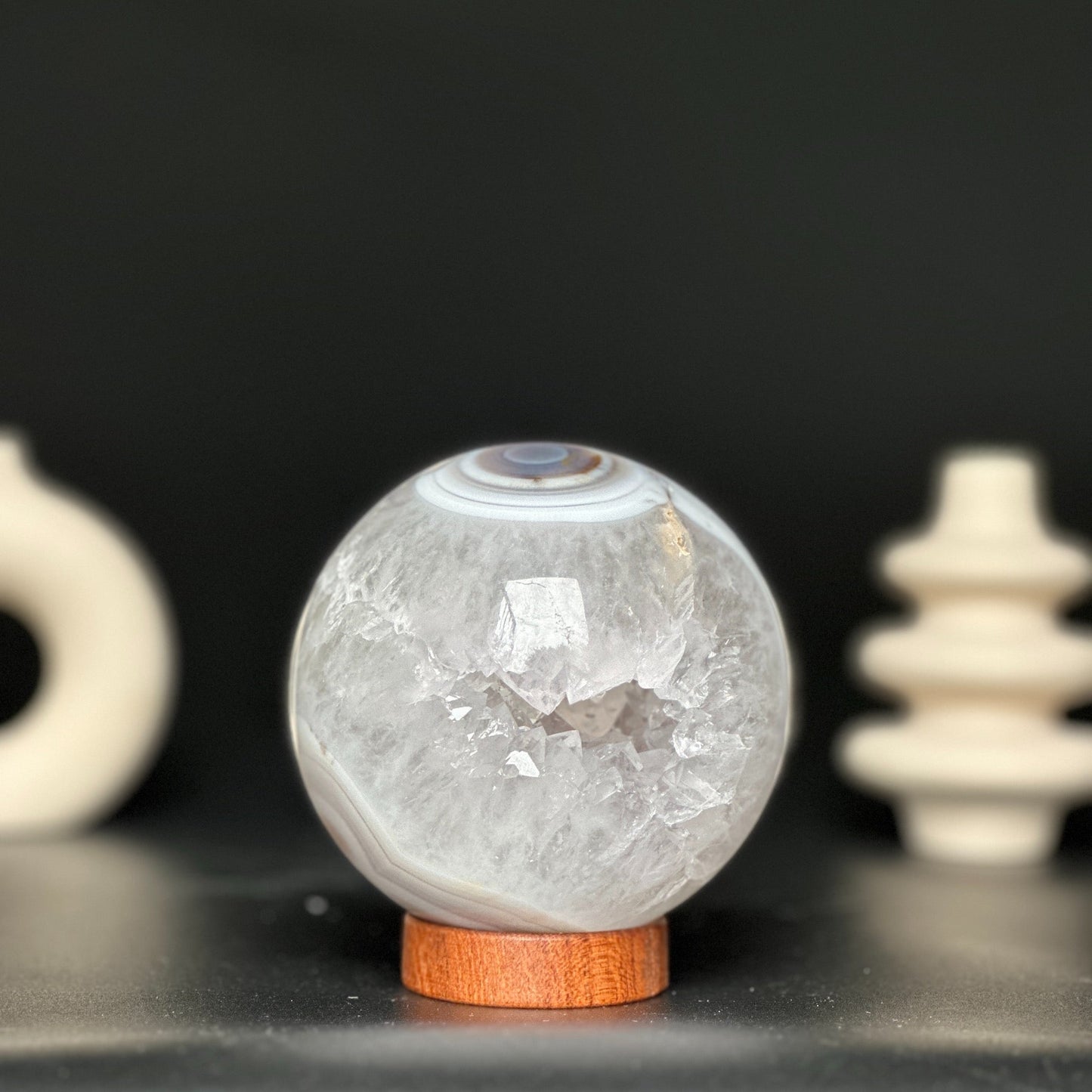 Agate and White Amethyst sphere 2.7 lbs! (base included)