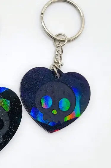 Holographic Skull Heart Key Chain